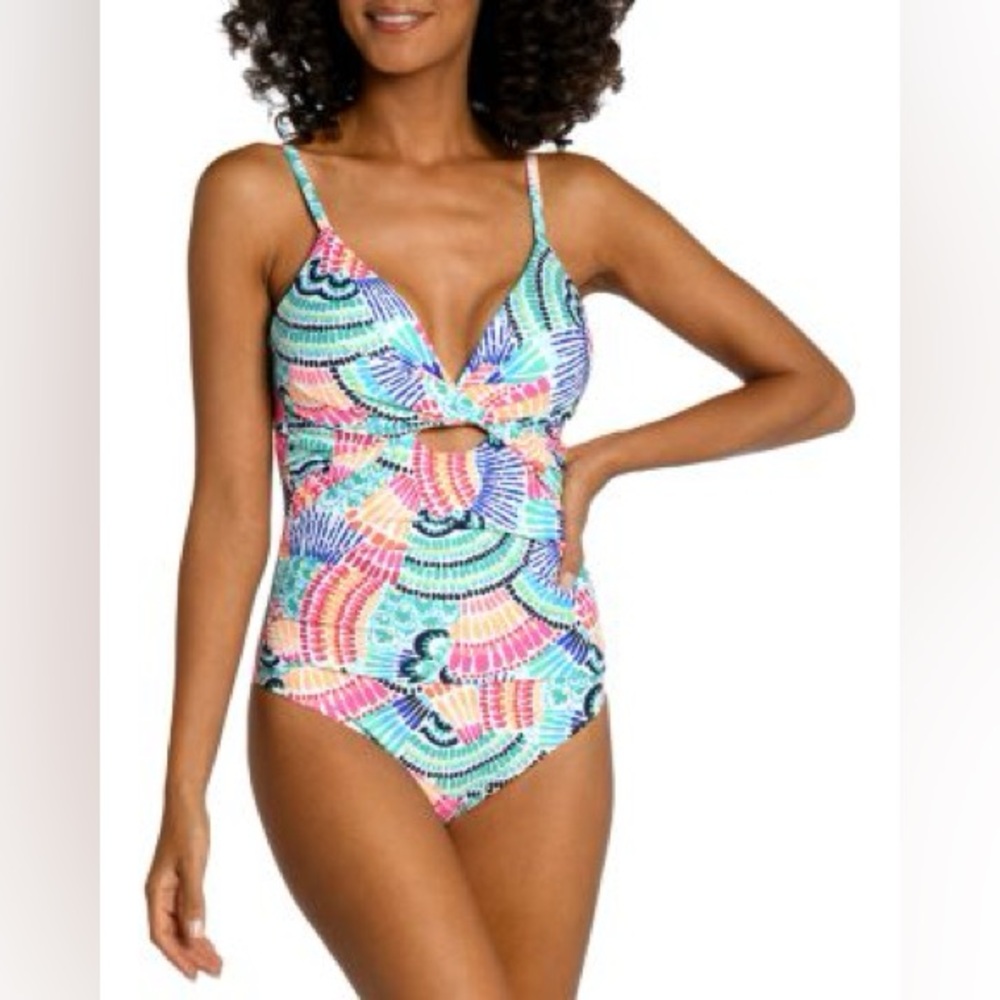 La Blanca Waves Twist Keyhole One Piece Swimsuit NWT XL